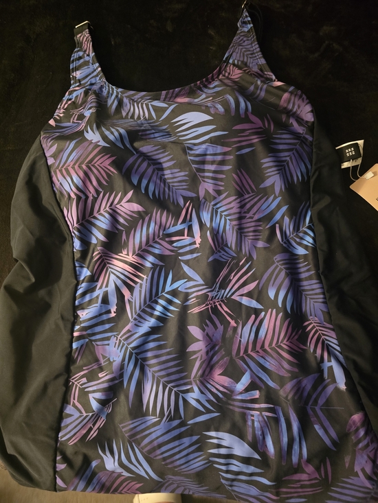 BloomChic Other - Women’s Black Tropical Leaf Tankini Top - Purple & Blue Print